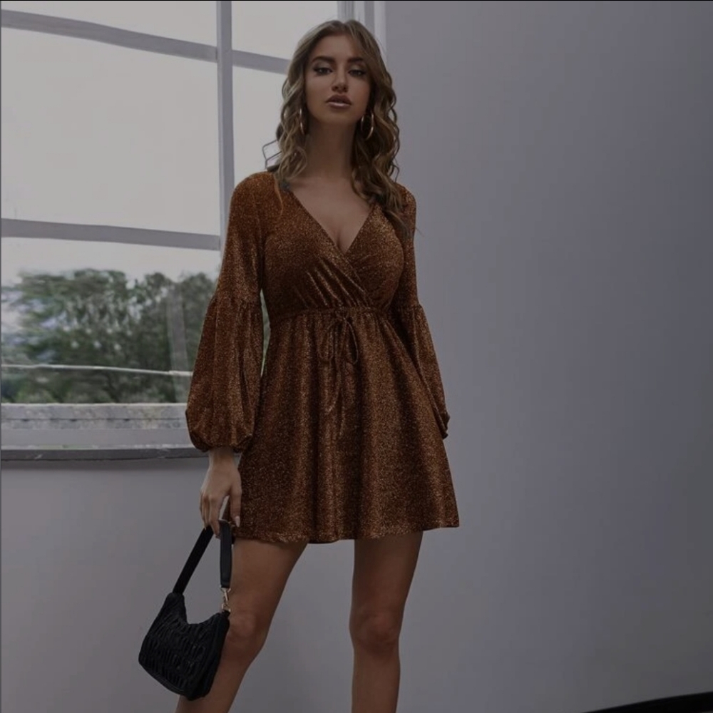 NEW XL Shimmer Copper & Black Shein Dress